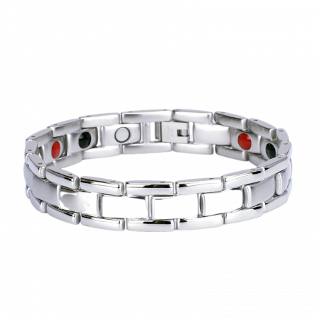 Bratara inox argintie cu magneti, turmalina, germaniu si anioni