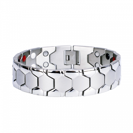 Bratara inox argintie cu magneti, turmalina, germaniu si anioni