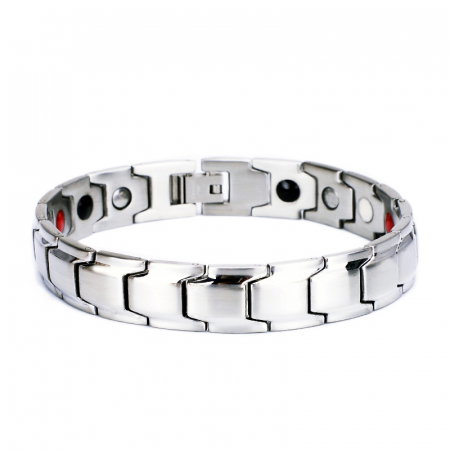 Bratara inox argintie cu magneti, turmalina, germaniu si anioni