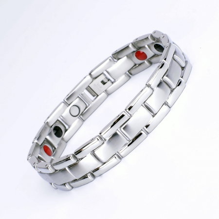 Bratara inox argintie cu magneti, turmalina, germaniu si anioni [3]