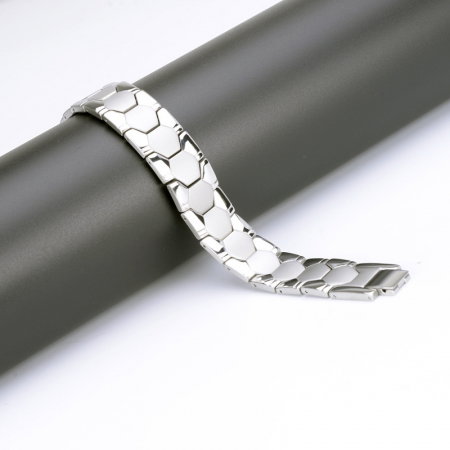 Bratara inox argintie cu magneti, turmalina, germaniu si anioni [2]