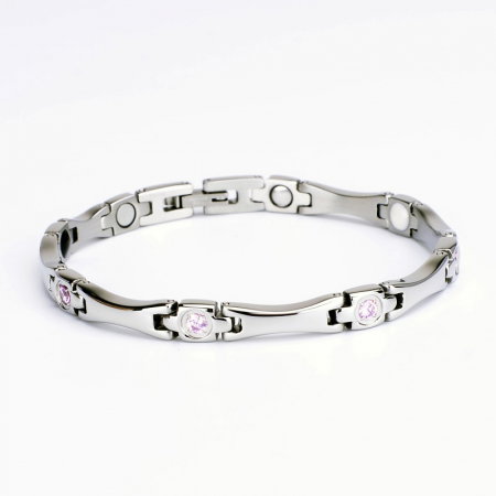 Bratara inox argintie cu zirconii, magneti, turmalina, germaniu si anioni [4]