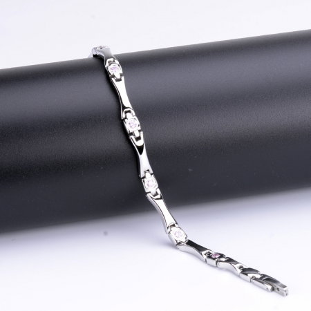 Bratara inox argintie cu zirconii, magneti, turmalina, germaniu si anioni [6]