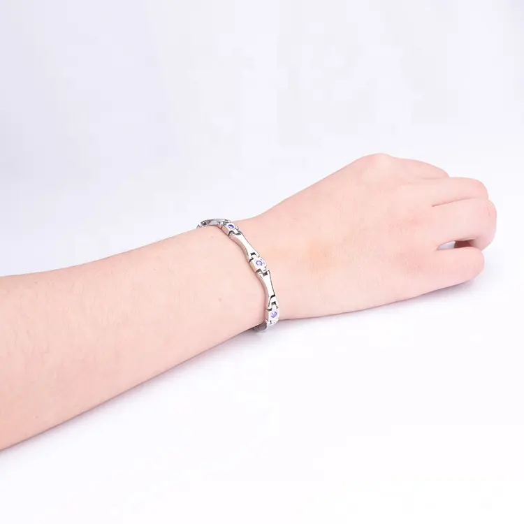 Bratara inox argintie cu zirconii, magneti, turmalina, germaniu si anioni [9]