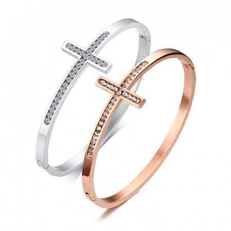 Bratara inox au roz cruce cu zirconii [1]