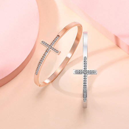 Bratara inox au roz cruce cu zirconii [5]