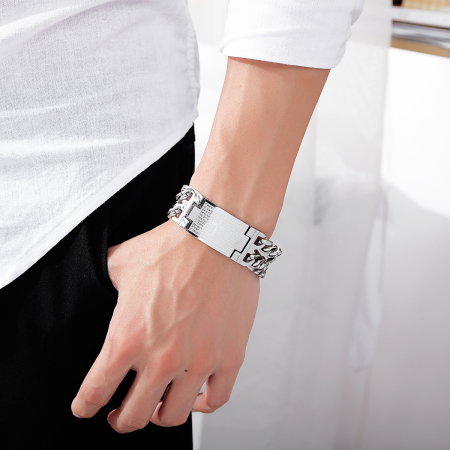 Bratara inox aurie reglabila cu cruce si rugaciune – Credinta si eleganta masculina [6]