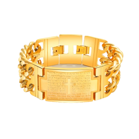 Bratara inox aurie reglabila cu cruce si rugaciune – Credinta si eleganta masculina