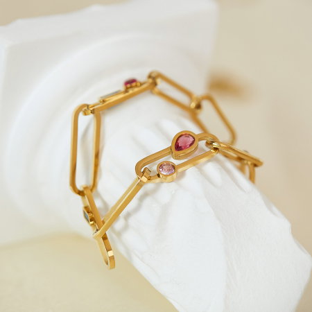 Bratara inox auriu Elegance cu zirconii colorate [2]