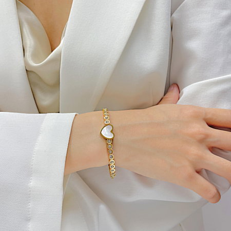 Bratara inox auriu inima cu abalone si zirconii [4]