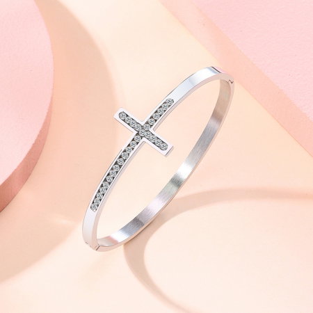 Bratara inox cruce cu zirconii