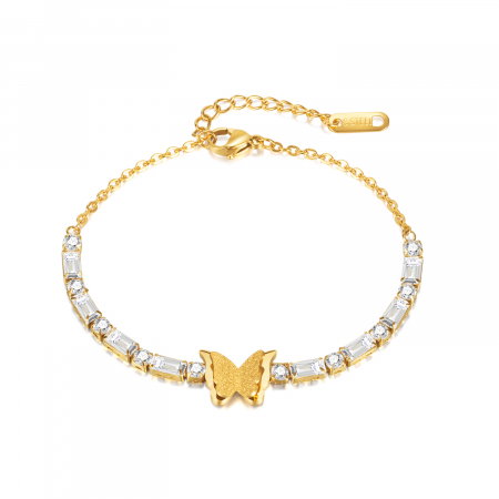 Bratara inox cu fluturas si zirconii