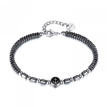 Bratara inox cu hematit si ancora