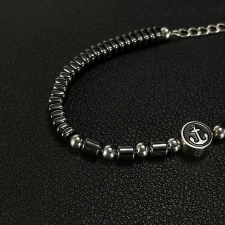 Bratara inox cu hematit si ancora [3]