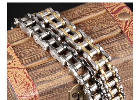 Bratara inox cu insertii aurii tip lant moto – Forta si rafinament masculin [5]