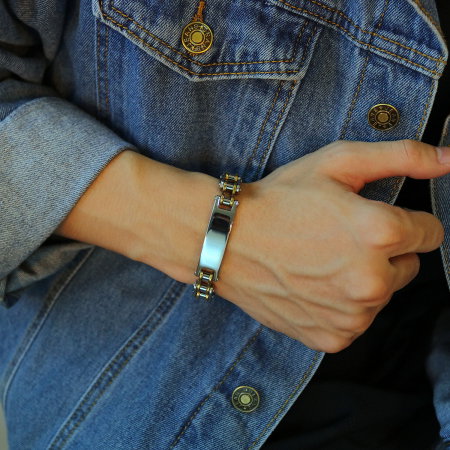 Bratara inox cu lant argintiu de motocicleta [3]