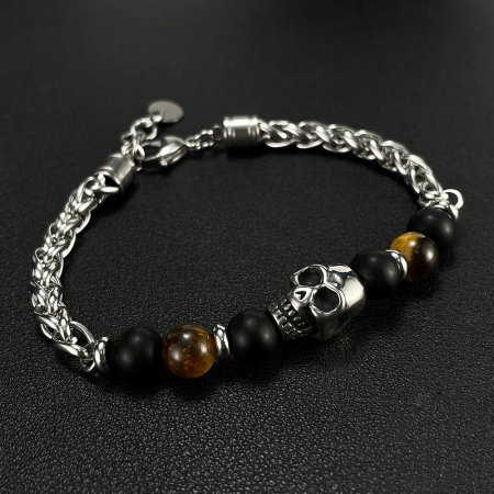 Bratara inox cu Ochi de Tigru si Craniu [10]