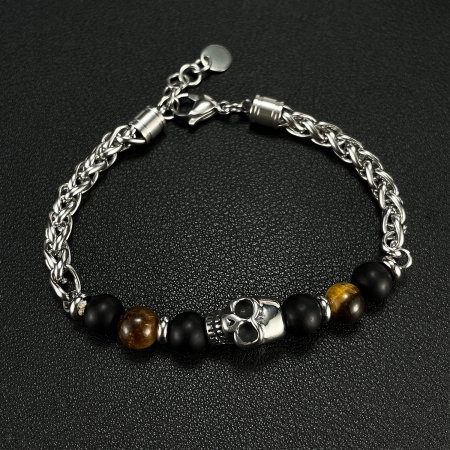 Bratara inox cu Ochi de Tigru si Craniu [2]