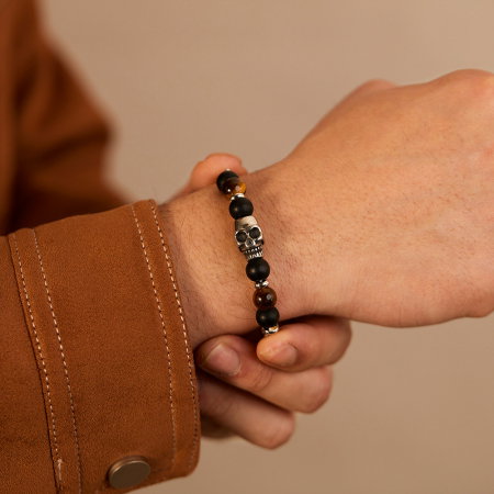 Bratara inox cu Ochi de Tigru si Craniu [9]