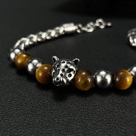 Bratara inox cu Ochi de Tigru si Cap de Leopard [12]