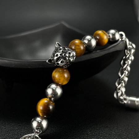 Bratara inox cu Ochi de Tigru si Cap de Leopard [11]