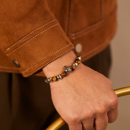 Bratara inox cu Ochi de Tigru si Cap de Leopard [7]