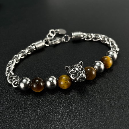 Bratara inox cu Ochi de Tigru si Cap de Leopard [6]