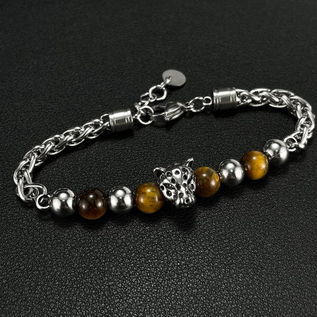 Bratara inox cu Ochi de Tigru si Cap de Leopard [2]