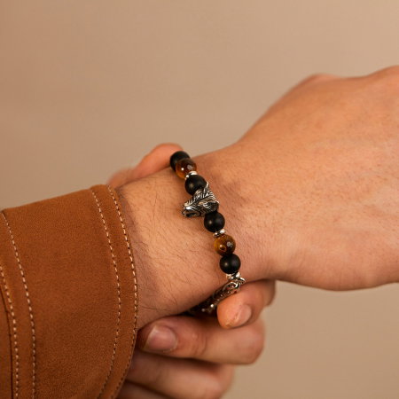 Bratara inox cu Ochi de Tigru si Cap de Lup [7]