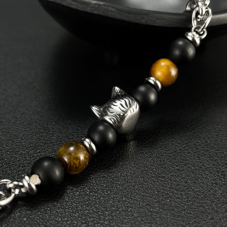 Bratara inox cu Ochi de Tigru si Cap de Lup [10]