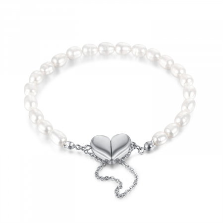 Bratara inox cu perle si inimioare