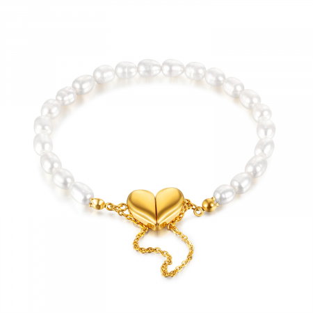 Bratara inox cu perle si inimioare