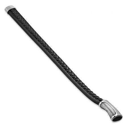 Bratara inox cu piele neagra impletita [1]