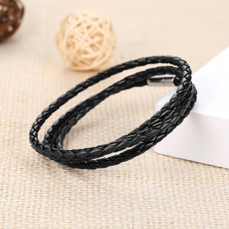 Bratara / Colier din piele neagra impletita cu inchidere magnetica, BSTF0006 [3]