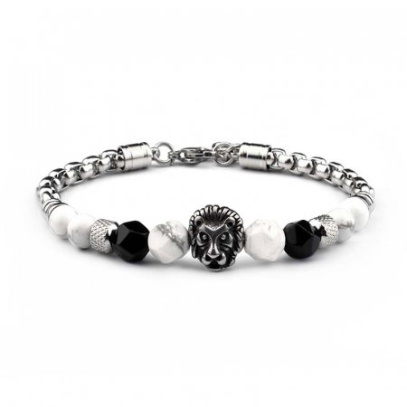Bratara inox cu pietre semipretioase si Cap de Leu