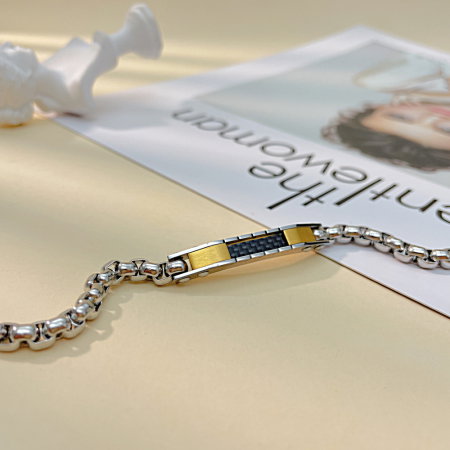 Bratara Unisex din inox cu placata aurie si fibra de carbon – Eleganta moderna [3]