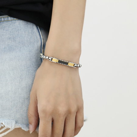 Bratara Unisex din inox cu placata aurie si fibra de carbon – Eleganta moderna [2]