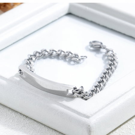 Bratara inox cu placuta curbata si lant 21 cm [5]