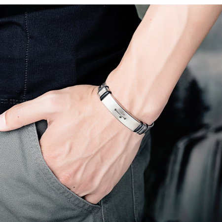 Bratara inox cu placuta argintie si cruce decupata [1]