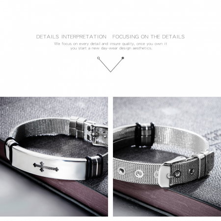 Bratara inox cu placuta argintie si cruce decupata [4]