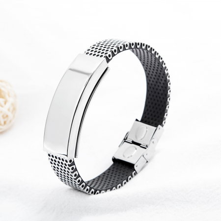 Bratara inox cu placuta argintie si magneti [5]