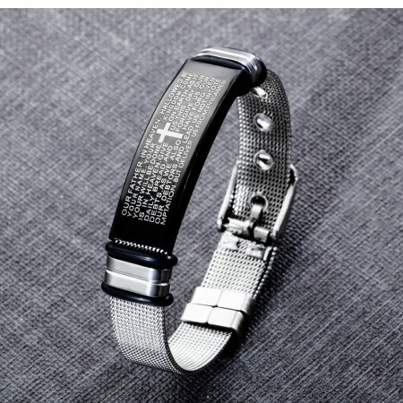 Bratara inox cu placuta neagra si cruce decupata [9]