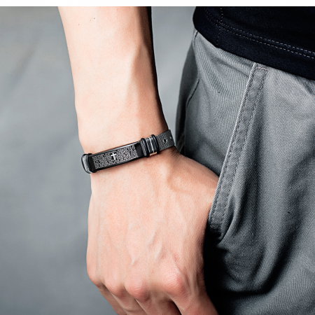 Bratara inox cu placuta neagra si cruce decupata [6]