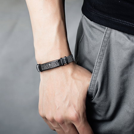 Bratara inox cu placuta neagra si cruce decupata [3]