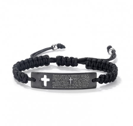 Bratara inox si sfoara cu placuta neagra si rugaciune