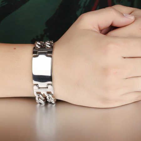 Bratara inox ajustabila cu placuta inscriptionabila si lant dublu [4]