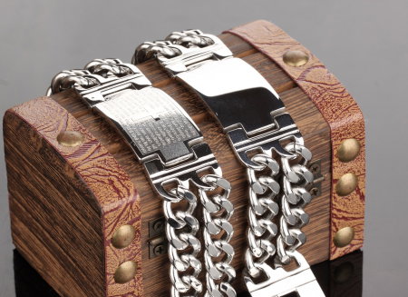 Bratara inox ajustabila cu placuta inscriptionabila si lant dublu 21 cm [7]