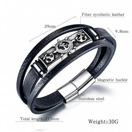 Bratara piele neagra cu placuta Nautical [5]