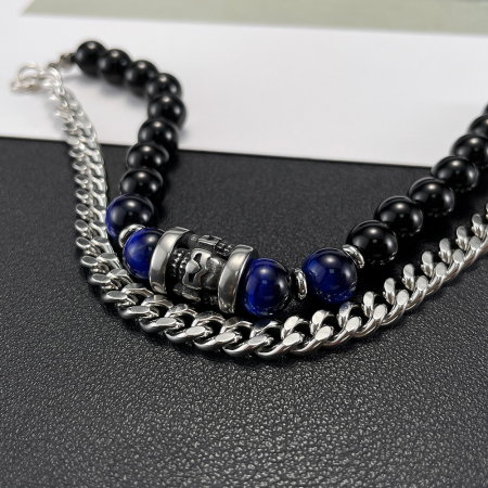 Bratara inox dubla cu Ochi de Tigru si Onix [8]