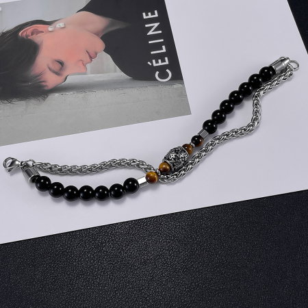 Bratara inox dubla cu Ochi de Tigru si Onix [4]